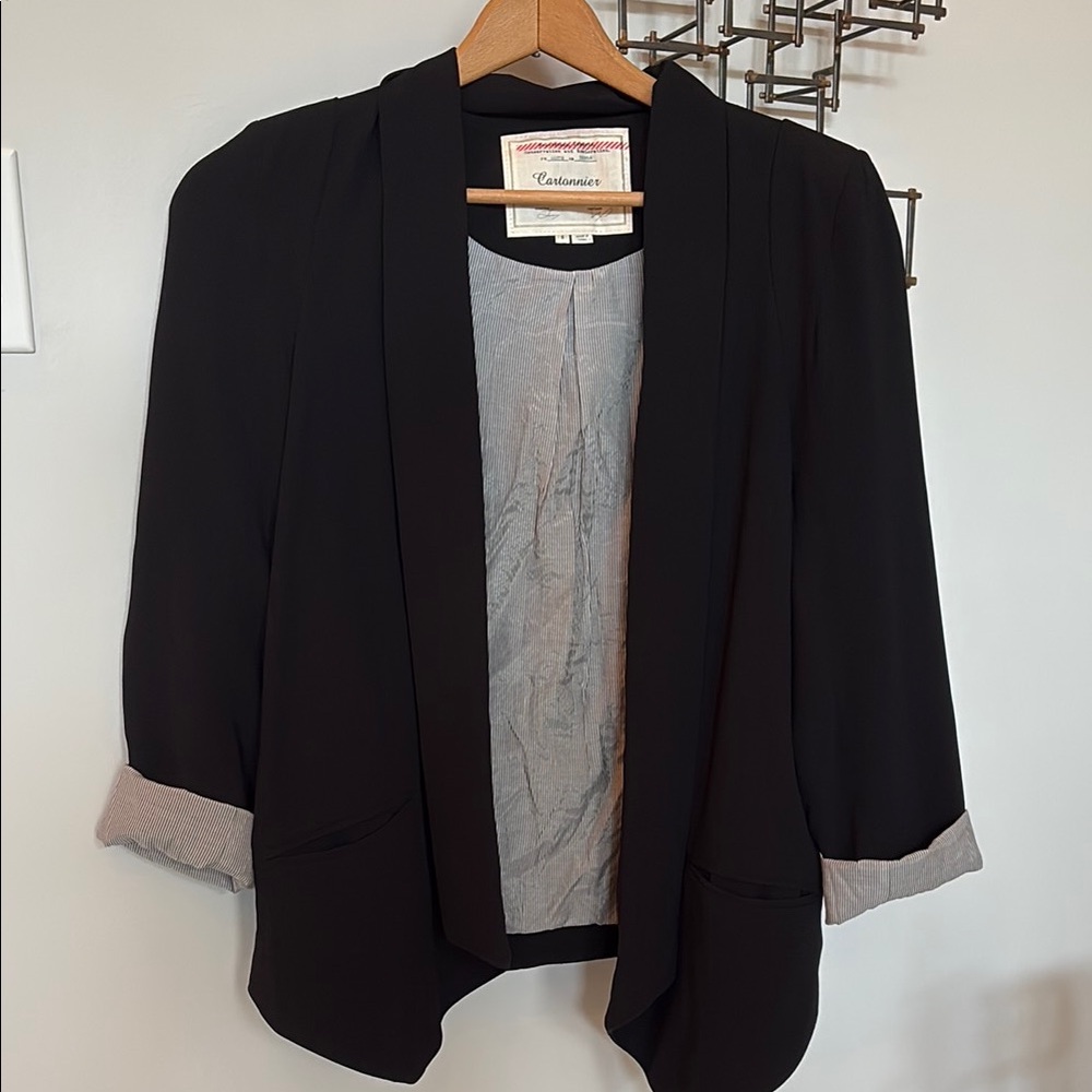 Catherines Black Blazer with 3/4 Sleeves and Open Front